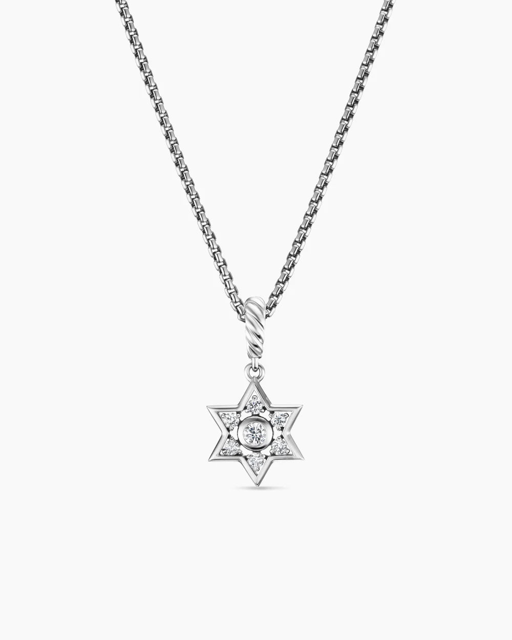 Star of David Pendant Necklace Sterling Silver with Diamonds, 12mm