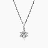 Star of David Pendant Necklace Sterling Silver with Diamonds, 12mm