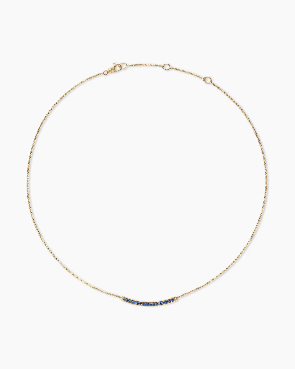 Petite Pavé Bar Necklace in 18K Yellow Gold with Blue Sapphires, 1.25mm