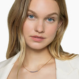 Petite Pavé Bar Necklace in 18K Yellow Gold with Blue Sapphires, 1.25mm