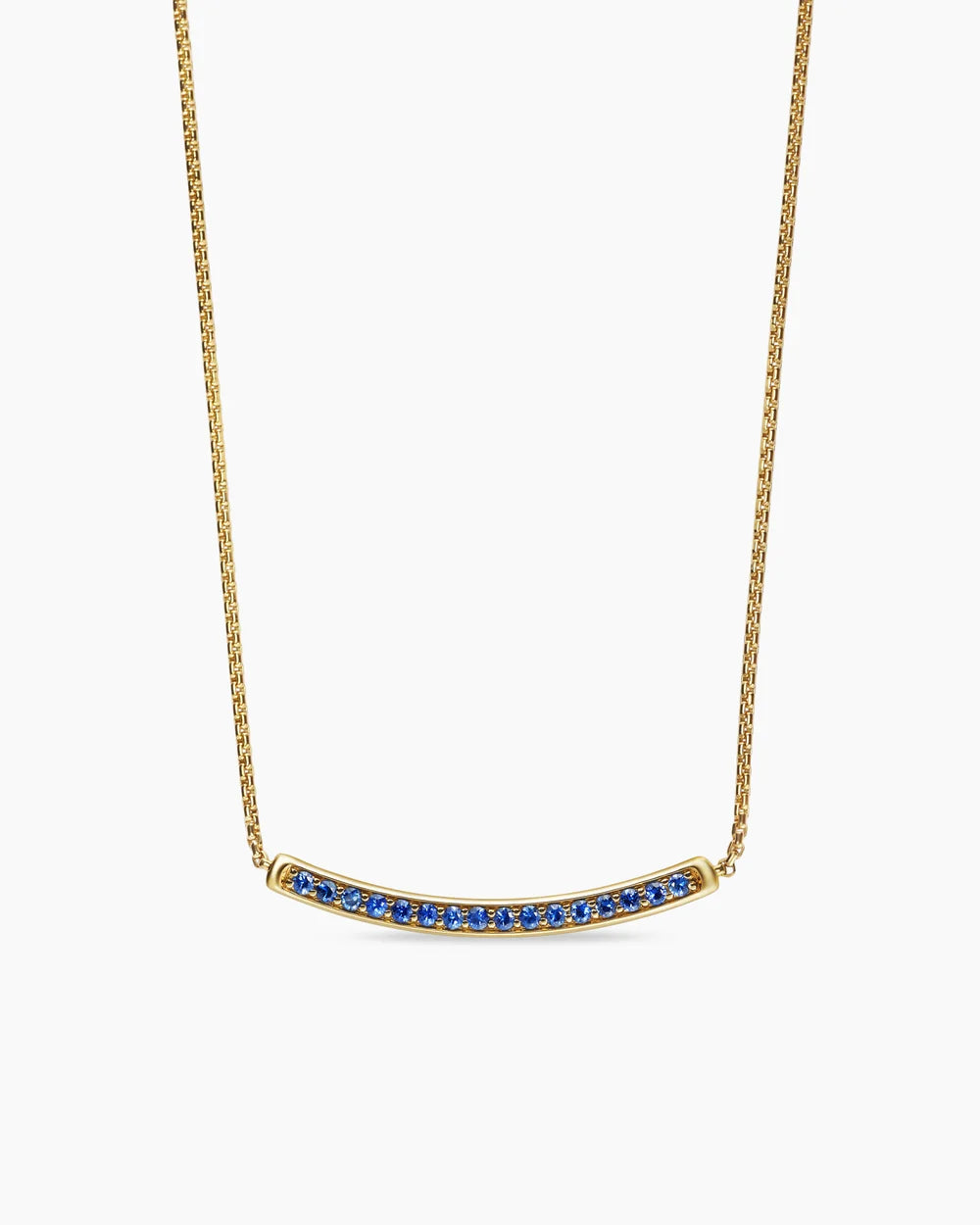 Petite Pavé Bar Necklace in 18K Yellow Gold with Blue Sapphires, 1.25mm