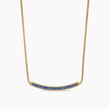 Petite Pavé Bar Necklace in 18K Yellow Gold with Blue Sapphires, 1.25mm