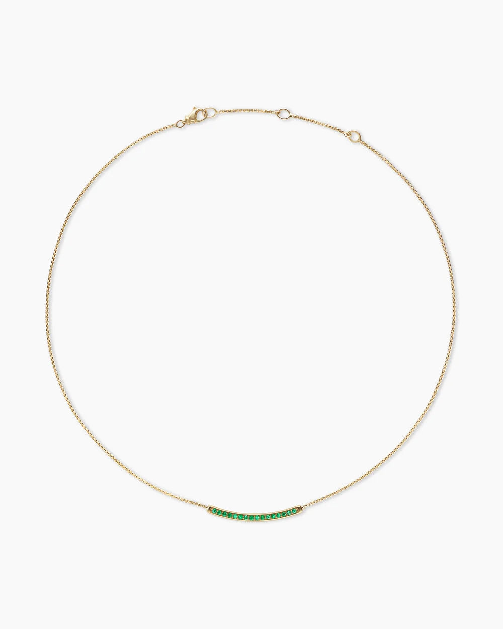Petite Pavé Bar Necklace in 18K Yellow Gold with Emeralds, 1.25mm