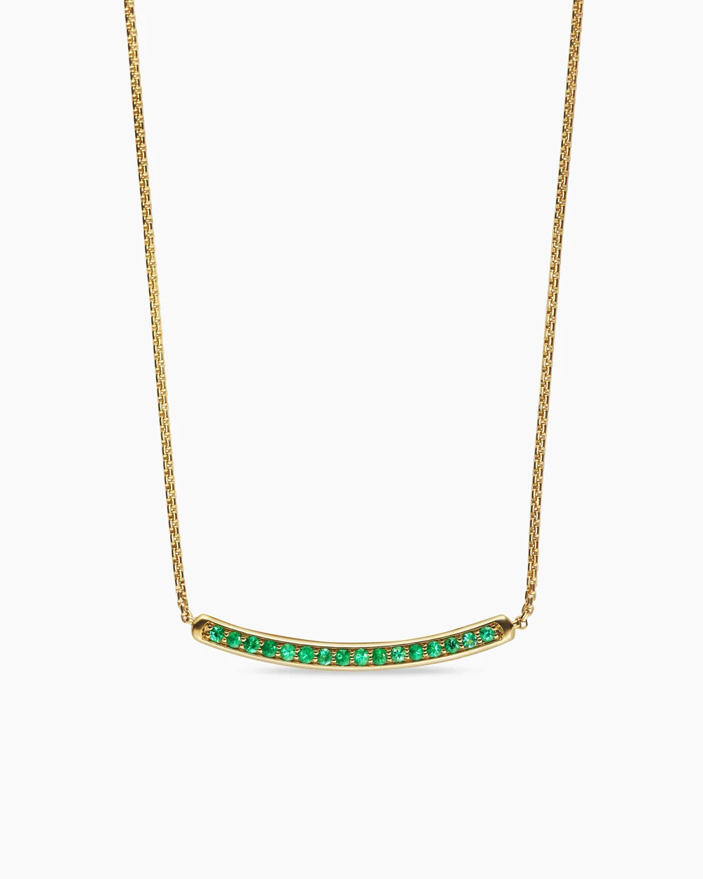 Petite Pavé Bar Necklace in 18K Yellow Gold with Emeralds, 1.25mm