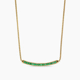 Petite Pavé Bar Necklace in 18K Yellow Gold with Emeralds, 1.25mm