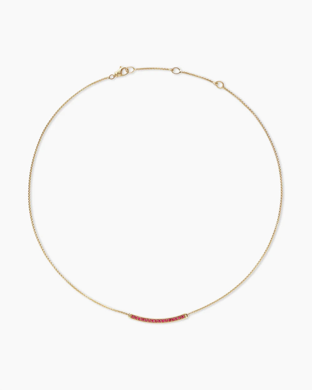 Petite Pavé Bar Necklace in 18K Yellow Gold with Rubies, 1.25mm