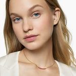 Petite Pavé Bar Necklace in 18K Yellow Gold with Rubies, 1.25mm