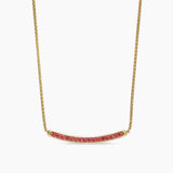 Petite Pavé Bar Necklace in 18K Yellow Gold with Rubies, 1.25mm