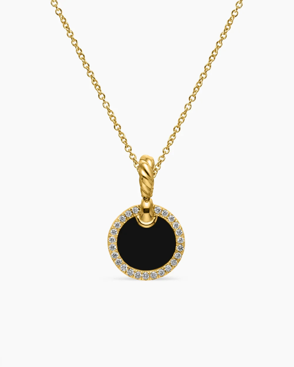 Petite DY Elements® Pendant Necklace in 18K Yellow Gold with Black Onyx and Pavé Diamonds