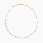Pearl and Pavé Station Necklace in 18K Yellow Gold with Pearls and Diamonds
