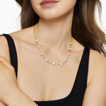 Pearl and Pavé Station Necklace in 18K Yellow Gold with Pearls and Diamonds