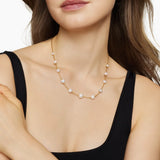 Pearl and Pavé Station Necklace in 18K Yellow Gold with Pearls and Diamonds