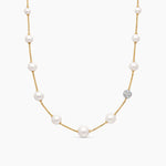 Pearl and Pavé Station Necklace in 18K Yellow Gold with Pearls and Diamonds