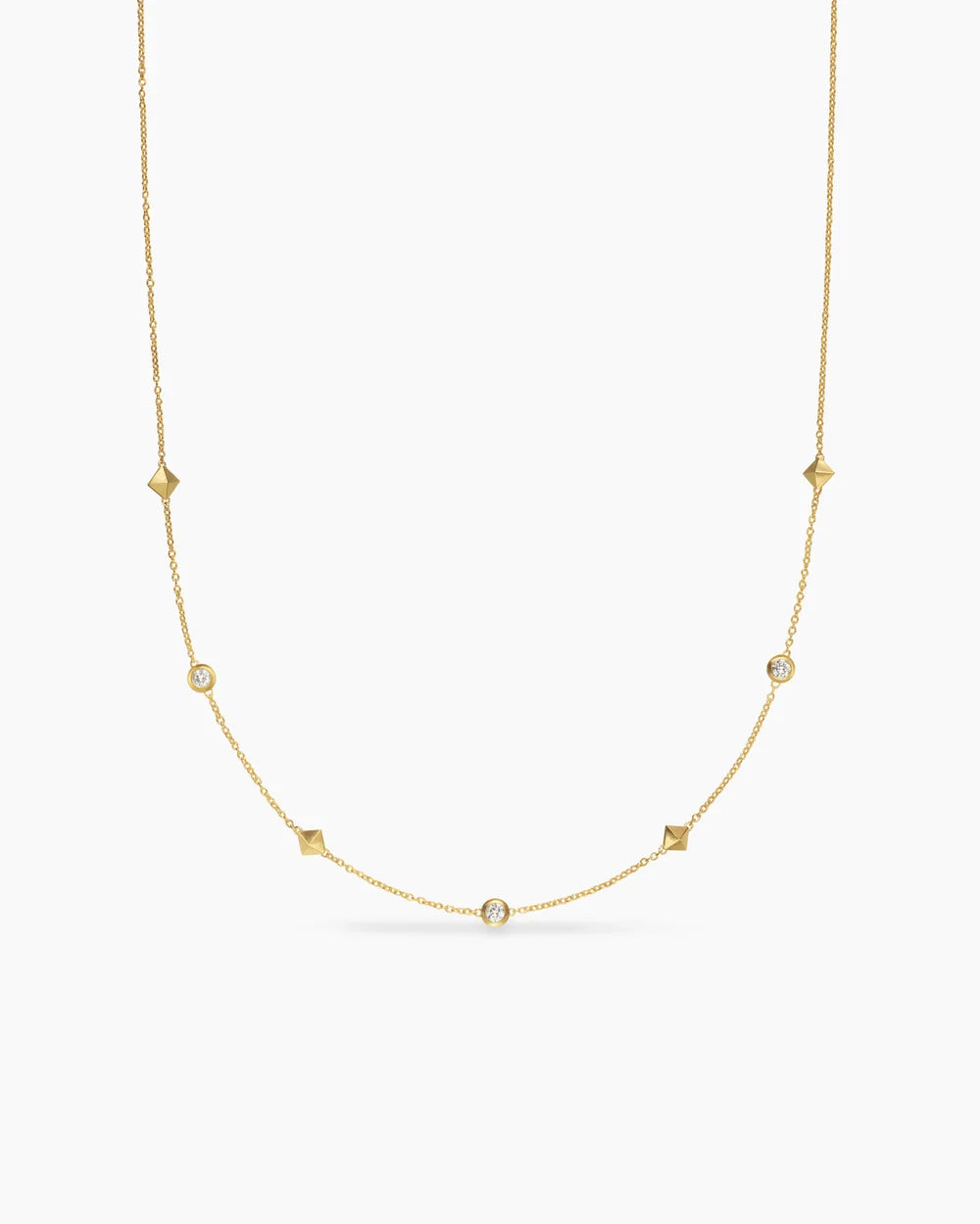 PETITE MODERN RENAISSANCE® PYRAMID STATION NECKLACE 18K Yellow Gold with Diamonds, 4.6mm