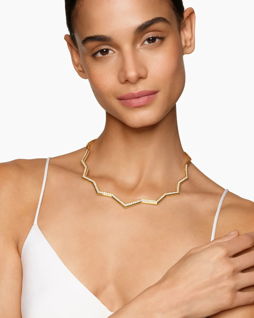 Zig Zag Stax Necklace in 18K Yellow Gold with Diamonds, 5mm