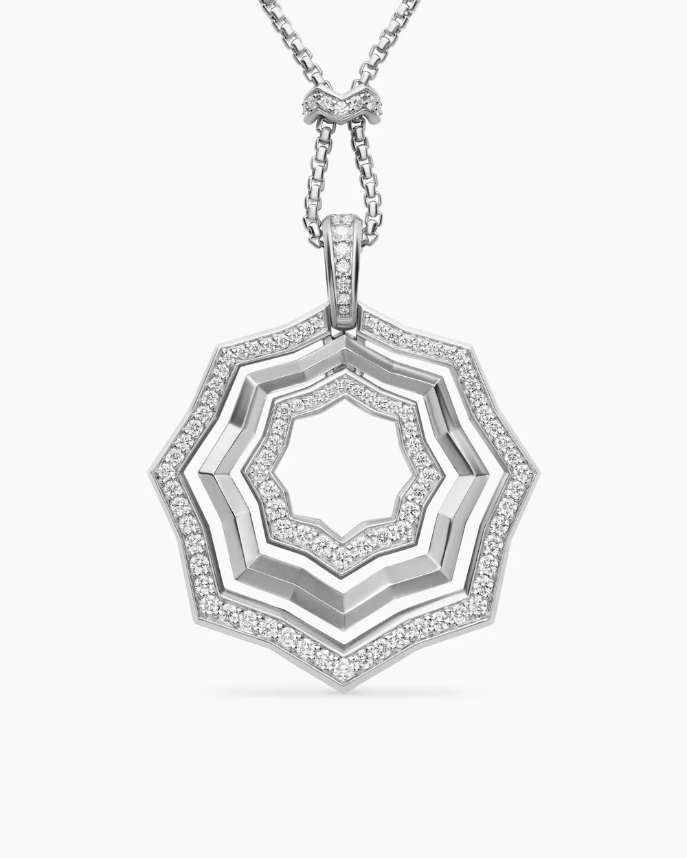 Stax Zig Zag Pendant Necklace in Sterling Silver with Diamonds, 38mm
