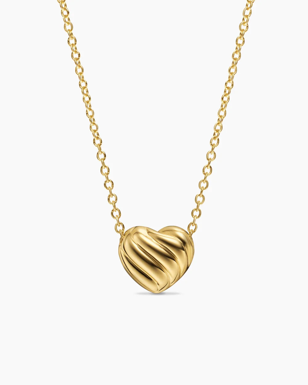 PUFFY HEART PENDANT NECKLACE 18K Yellow Gold with Diamonds, 7.8mm