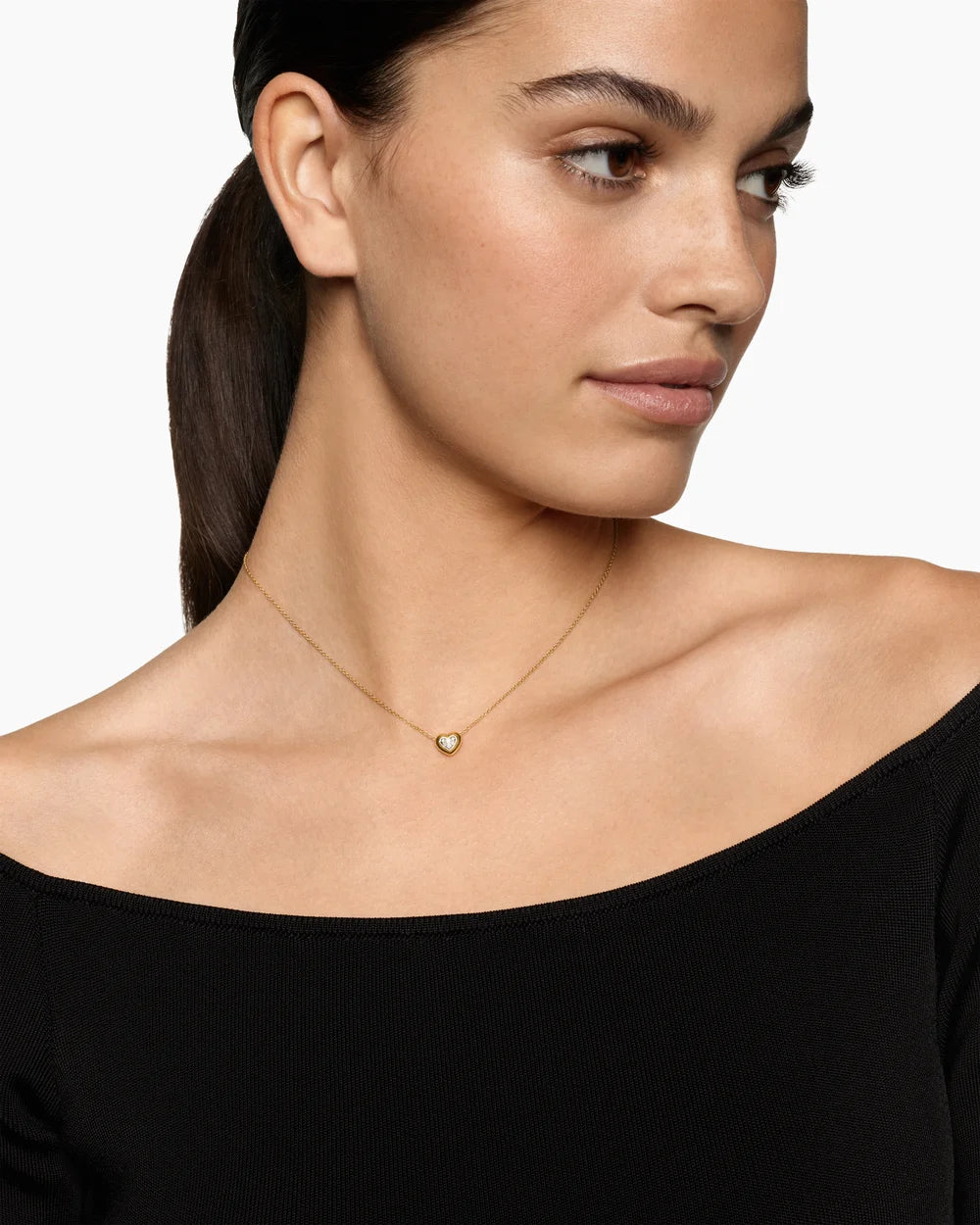 PUFFY HEART PENDANT NECKLACE 18K Yellow Gold with Diamonds, 7.8mm