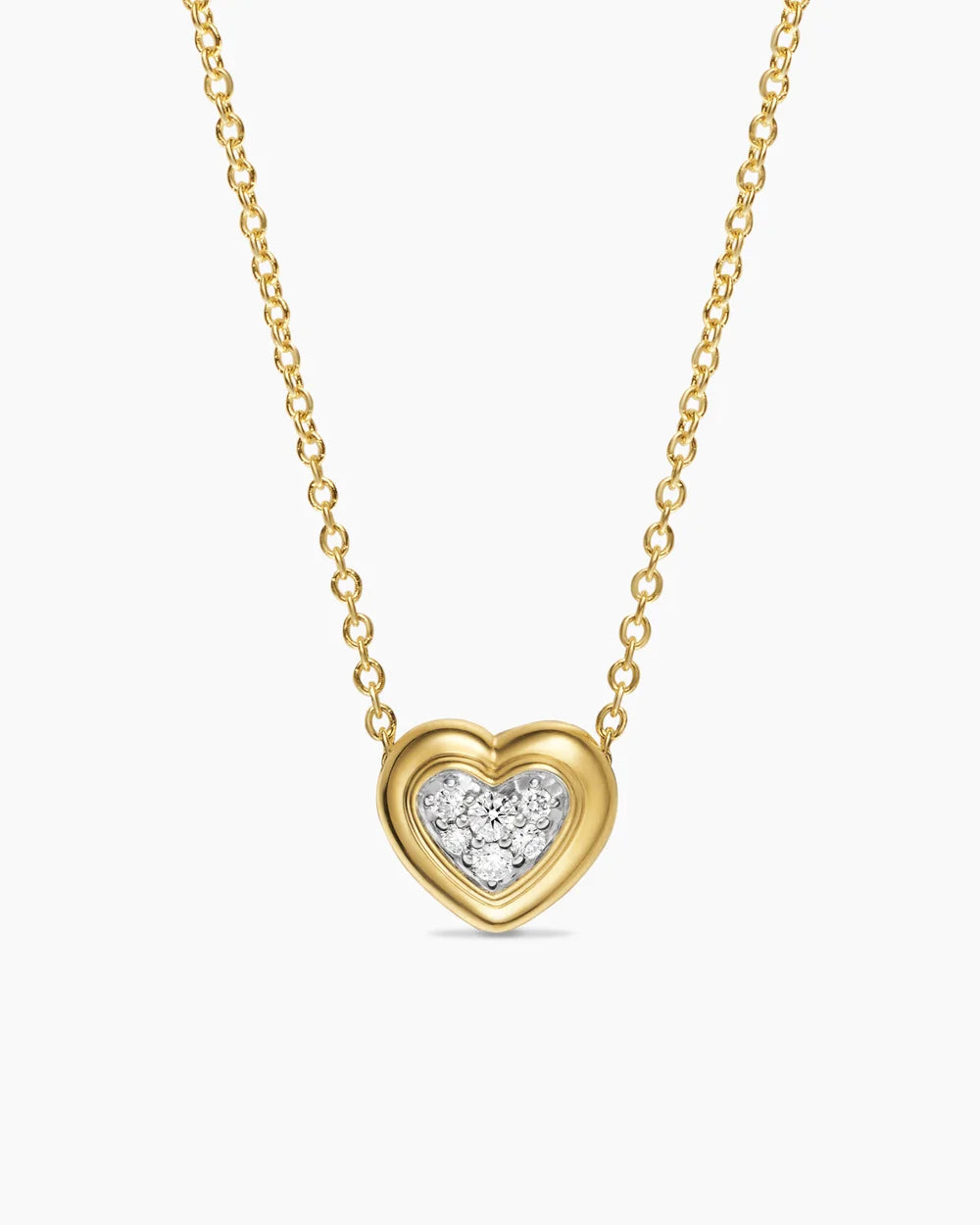 PUFFY HEART PENDANT NECKLACE 18K Yellow Gold with Diamonds, 7.8mm