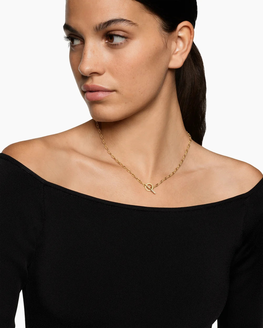 DY MADISON® PAVÉ TOGGLE CHAIN NECKLACE 18K Yellow Gold with Diamonds, 3mm