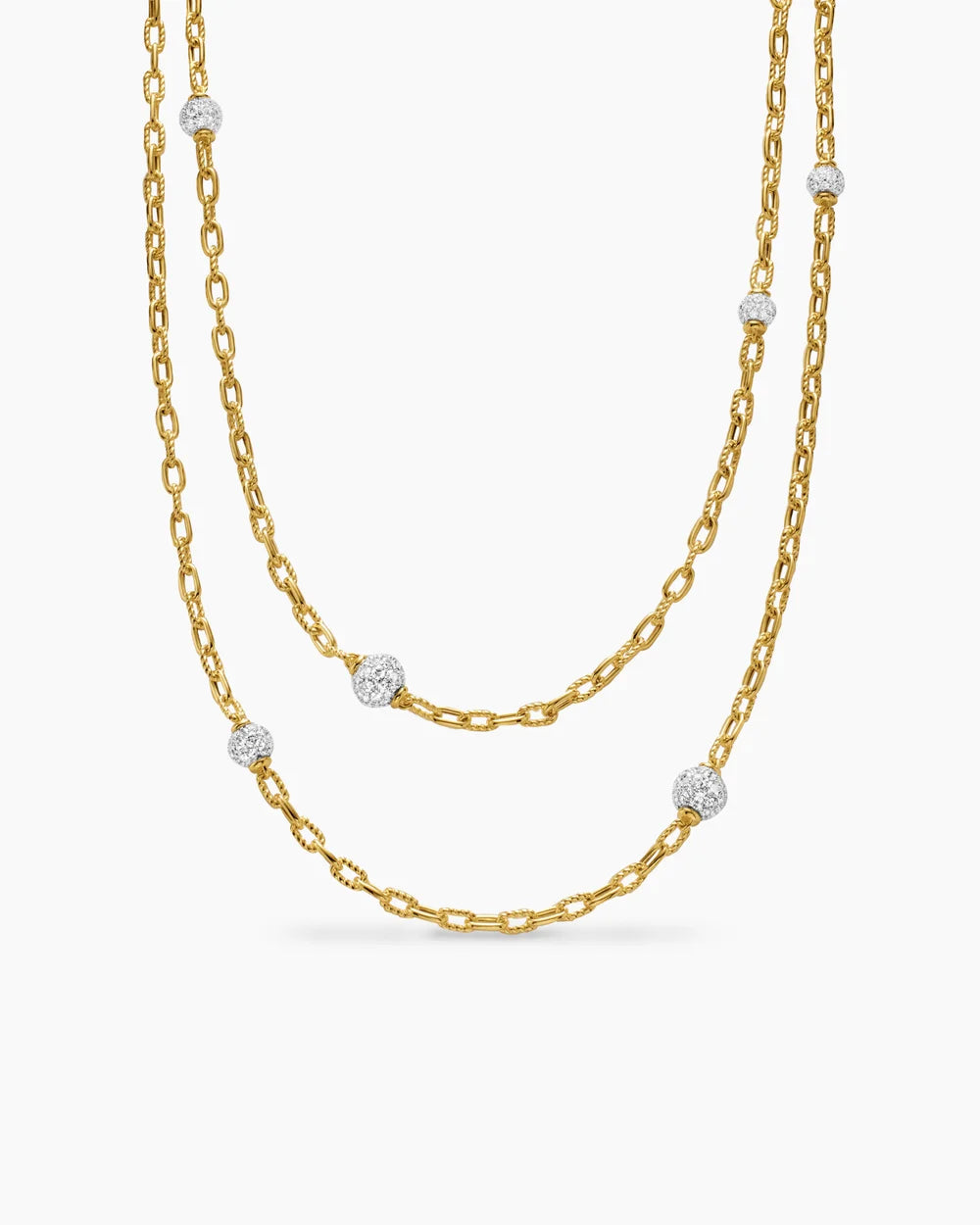 DY Madison® Pavé Bead Station Necklace 18K Yellow Gold with Diamonds, 3mm