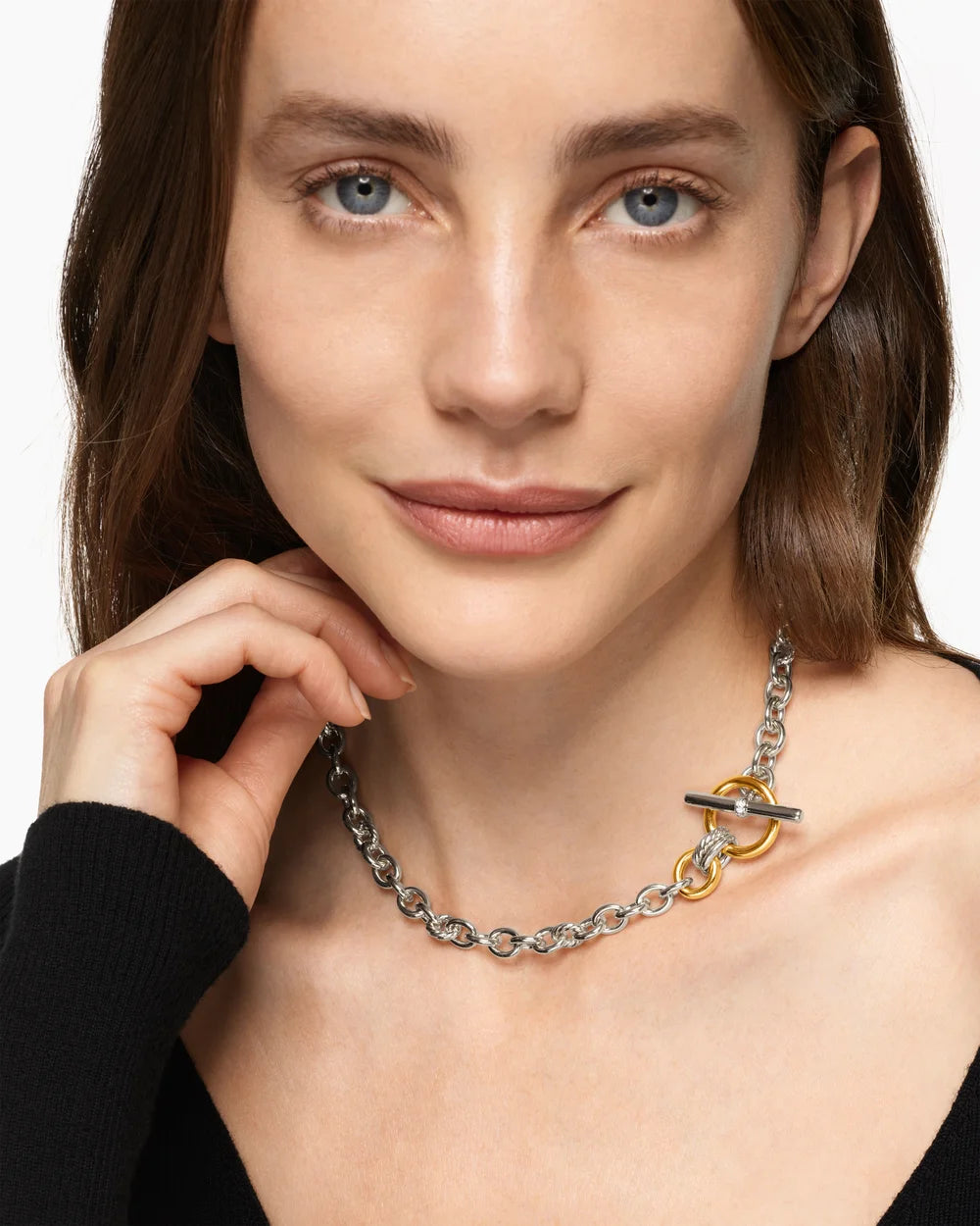 DY Mercer® Toggle Chain Necklace Sterling Silver with 18K Yellow Gold and Diamonds, 8mm