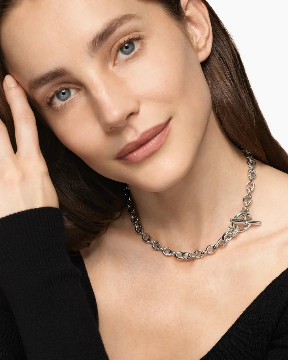 DY MERCER® TOGGLE CHAIN NECKLACE Sterling Silver with Diamonds, 8mm