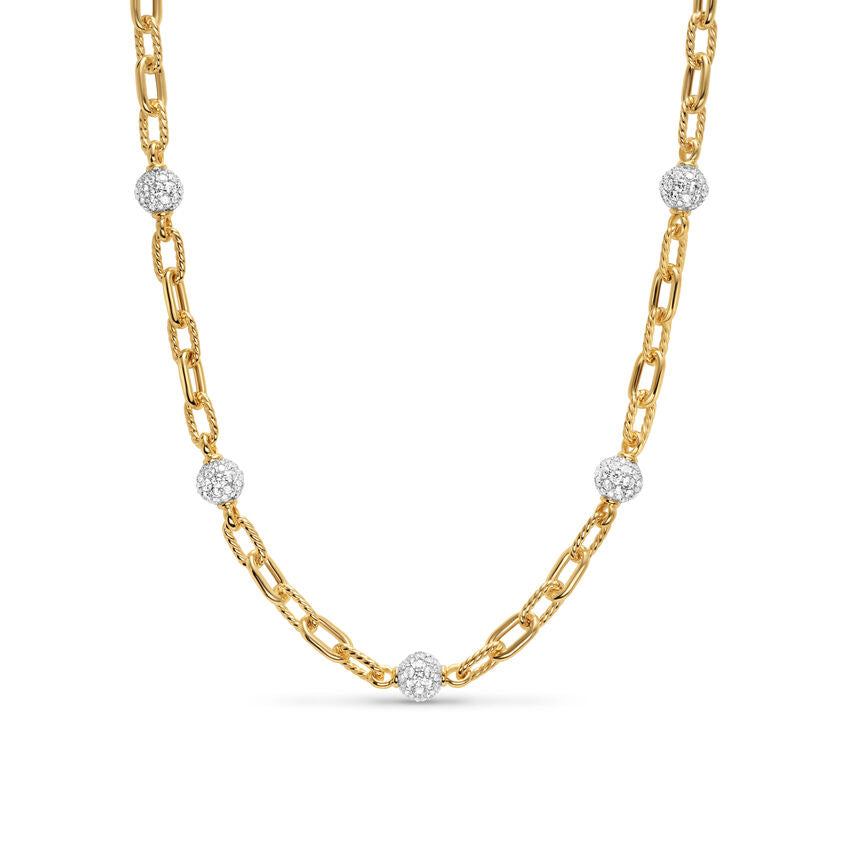 DY Madison® Pavé Bead Chain Necklace in 18K Yellow Gold with Diamonds, 6mm