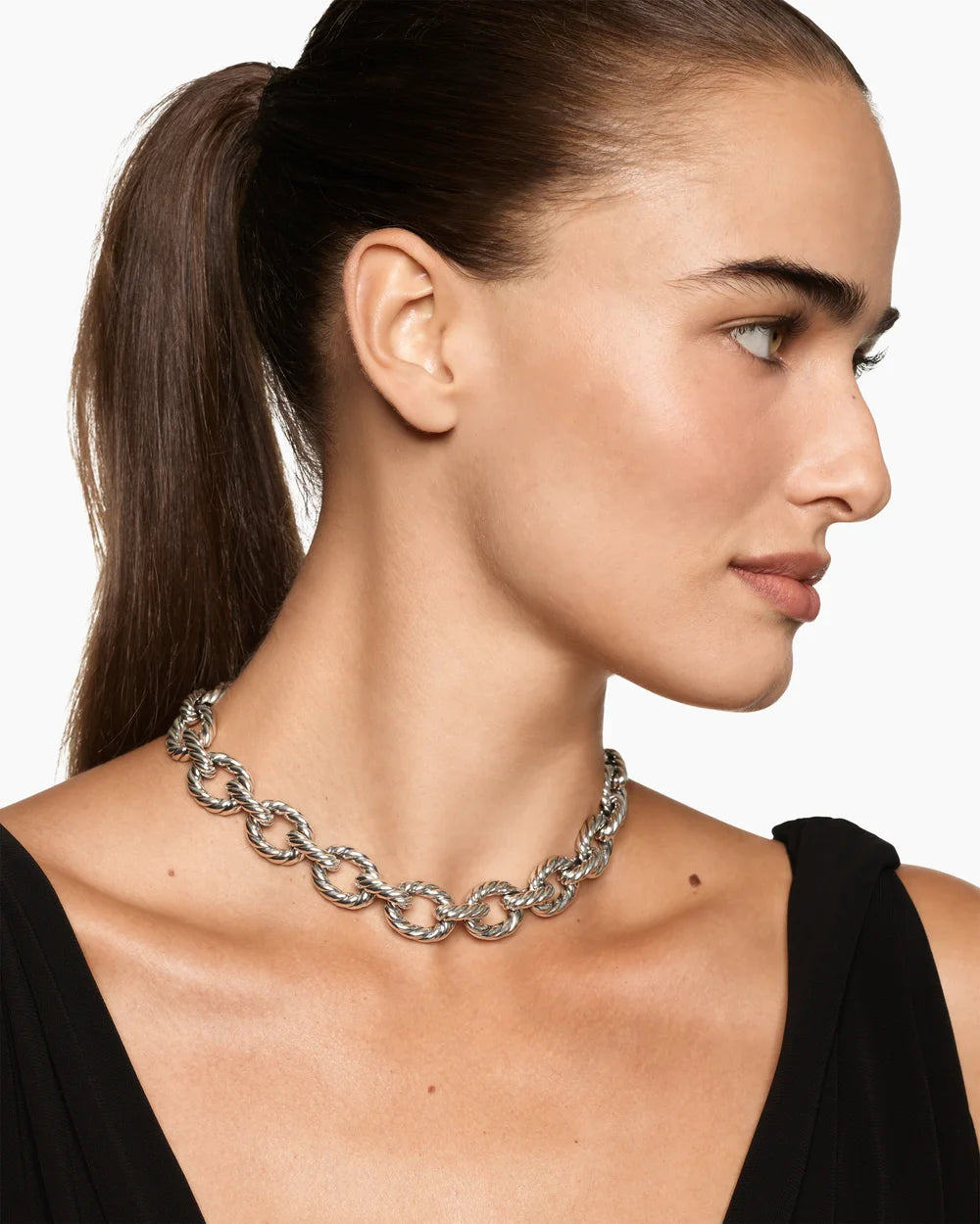 SCULPTED CABLE OVAL LINK NECKLACE Sterling Silver, 18mm