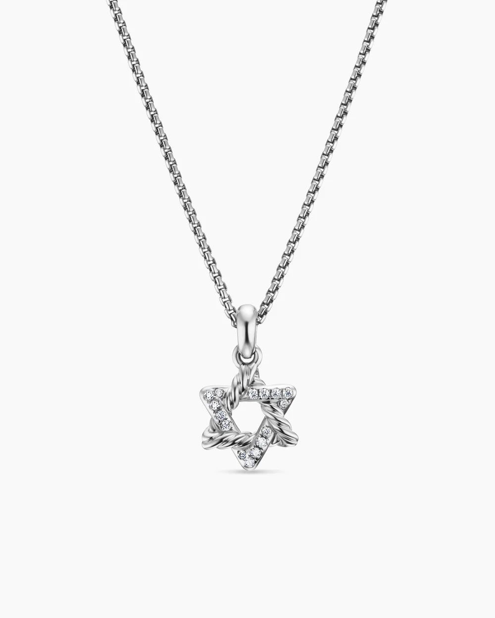 STAR OF DAVID PENDANT NECKLACE Sterling Silver with Diamonds, 12.3mm