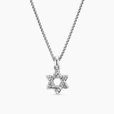 STAR OF DAVID PENDANT NECKLACE Sterling Silver with Diamonds, 12.3mm