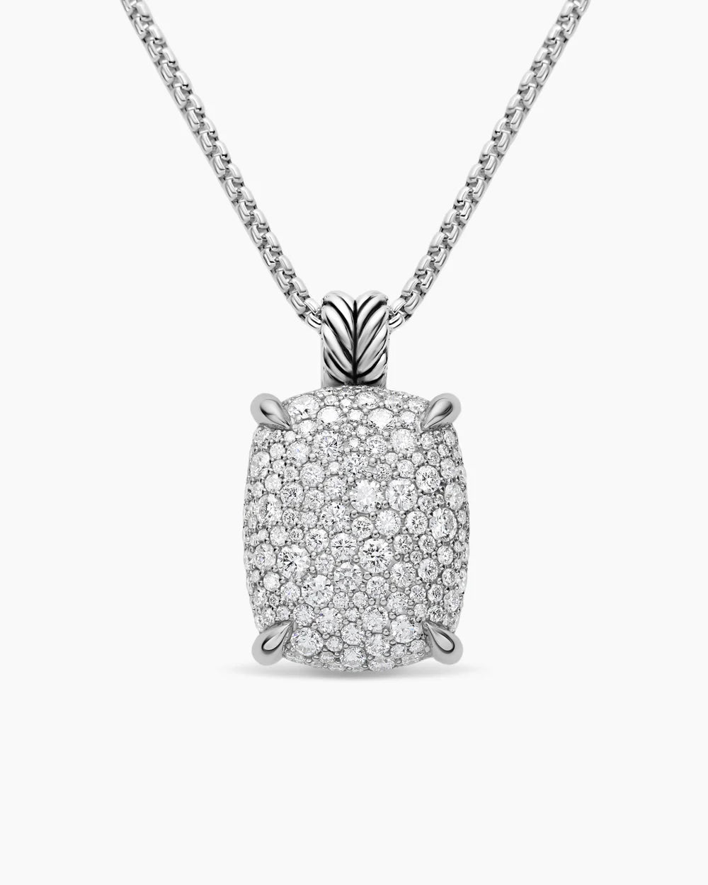 CHATELAINE® ELONGATED PENDANT NECKLACE Sterling Silver with Diamonds, 19mm