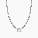 Silver box chain necklace with a yellow gold front clasp 