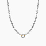 Silver box chain necklace with a yellow gold front clasp 