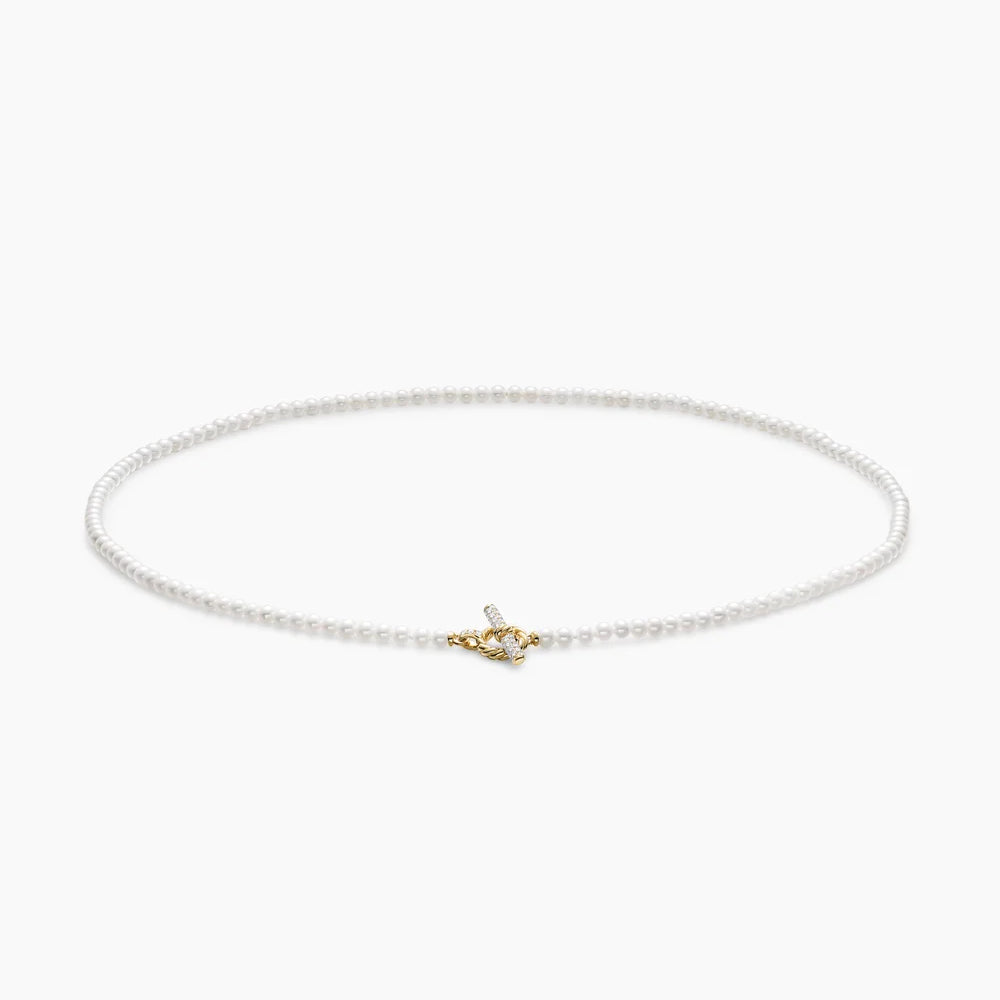 PEARL CLASSICS PETITE TOGGLE NECKLACE 18K Yellow Gold with Diamonds, 3mm