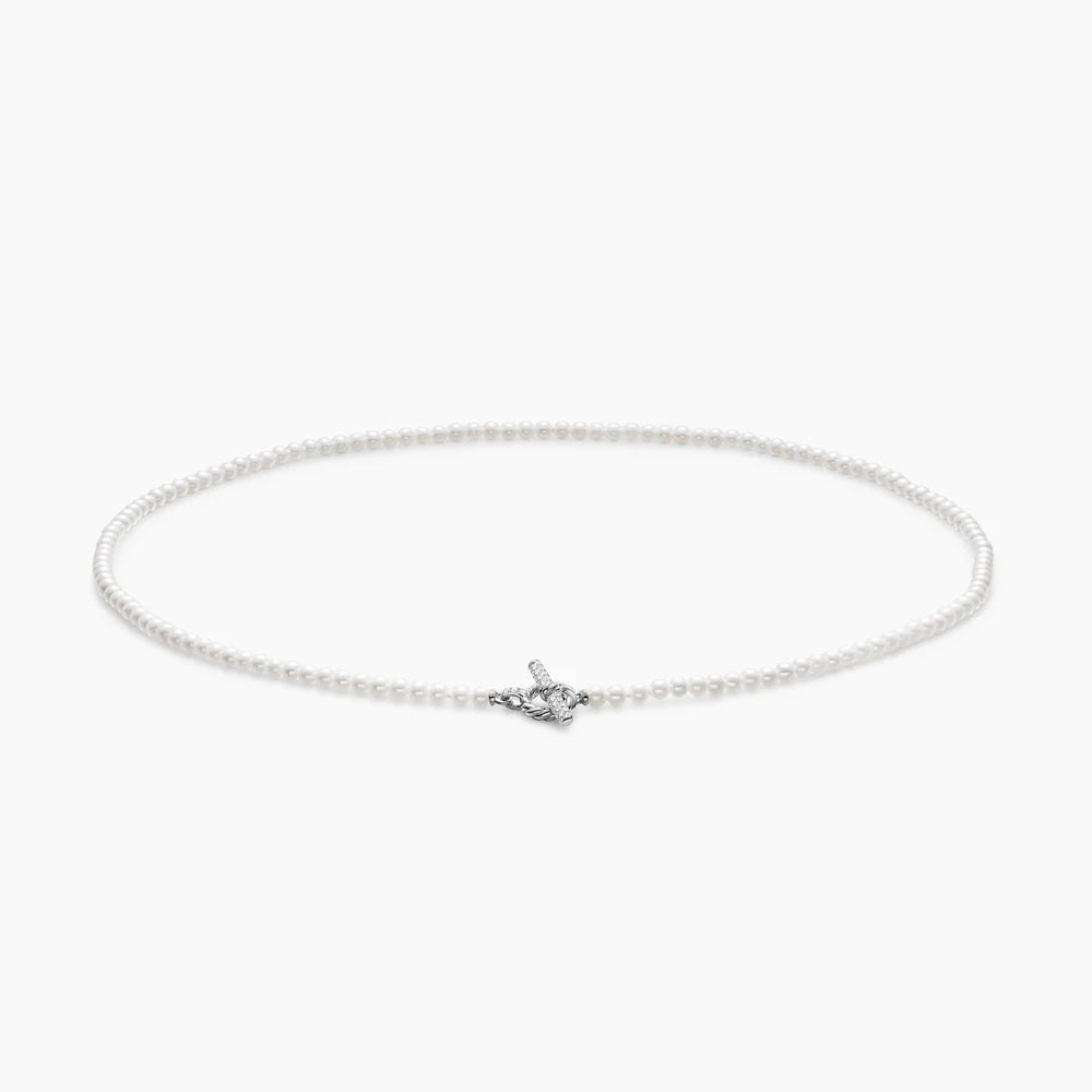 PEARL CLASSICS PETITE TOGGLE NECKLACE Sterling Silver with Diamonds, 3mm