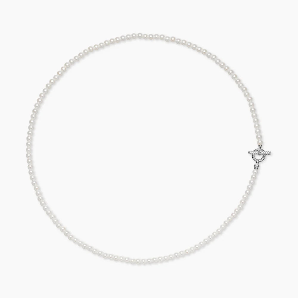 PEARL CLASSICS PETITE TOGGLE NECKLACE Sterling Silver with Diamonds, 3mm