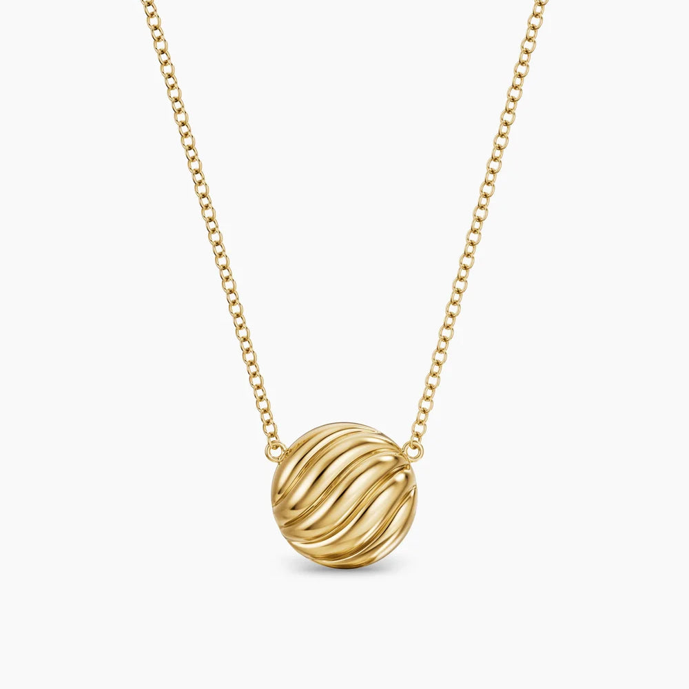 SCULPTED CABLE PENDANT NECKLACE 18K Yellow Gold, 10mm