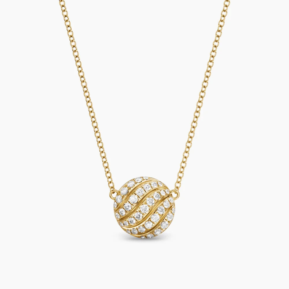 SCULPTED CABLE PENDANT NECKLACE 18K Yellow Gold with Diamonds, 10mm