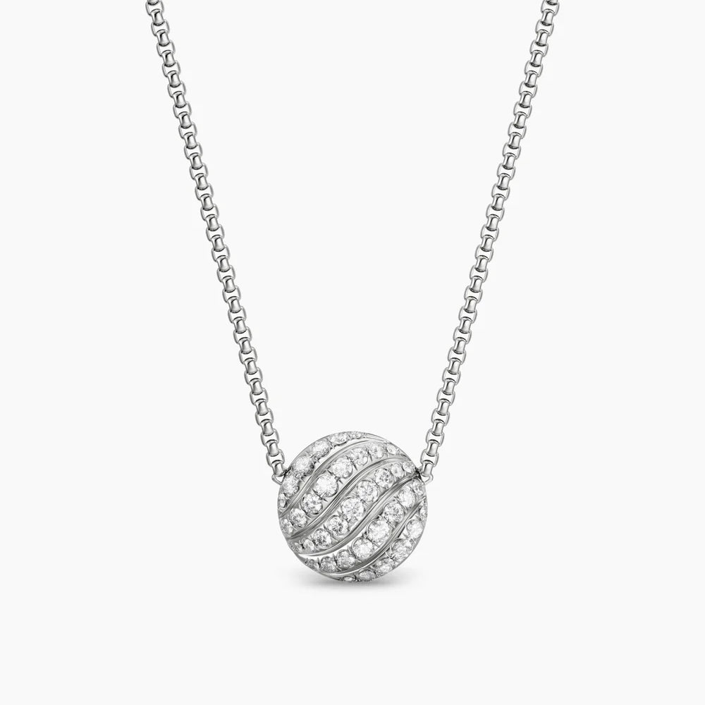 SCULPTED CABLE PENDANT NECKLACE Sterling Silver with Diamonds, 10mm