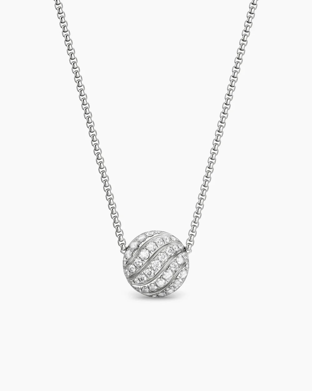 SCULPTED CABLE PENDANT NECKLACE Sterling Silver with Diamonds, 10mm