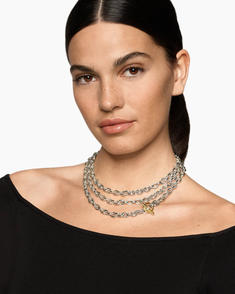 DY MERCER® CONVERTIBLE CHAIN NECKLACE Sterling Silver with 18K Yellow Gold and Diamonds, 8mm