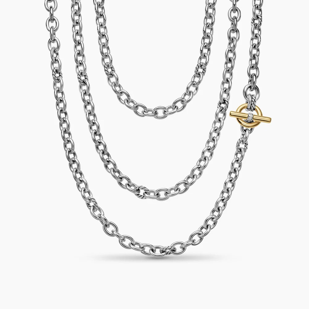 DY MERCER® CONVERTIBLE CHAIN NECKLACE Sterling Silver with 18K Yellow Gold and Diamonds, 8mm