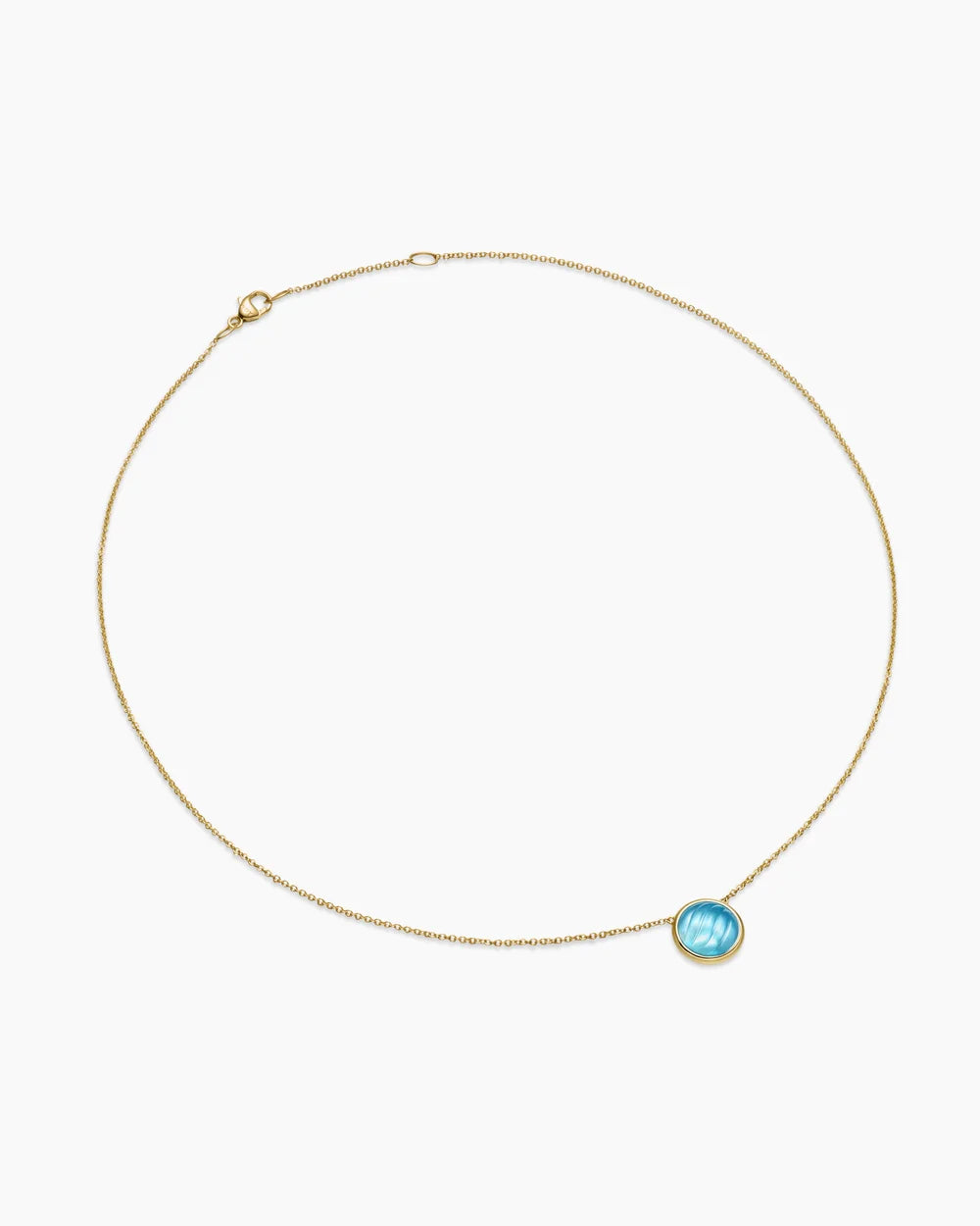 SCULPTED CABLE PENDANT NECKLACE 18K Yellow Gold with Blue Topaz and Mother of Pearl, 11.3mm