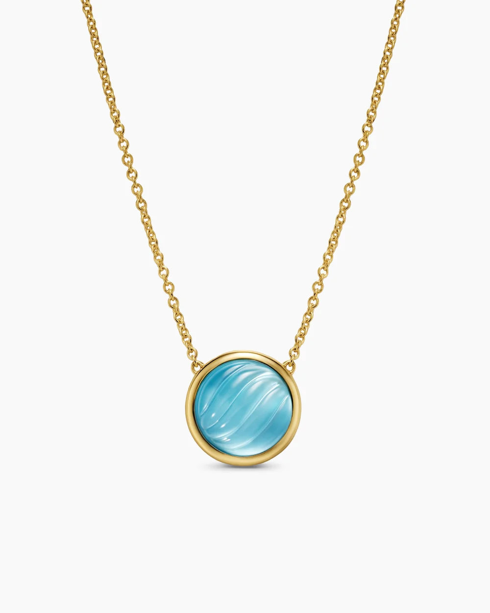 SCULPTED CABLE PENDANT NECKLACE 18K Yellow Gold with Blue Topaz and Mother of Pearl, 11.3mm