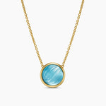 SCULPTED CABLE PENDANT NECKLACE 18K Yellow Gold with Blue Topaz and Mother of Pearl, 11.3mm