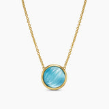 SCULPTED CABLE PENDANT NECKLACE 18K Yellow Gold with Blue Topaz and Mother of Pearl, 11.3mm