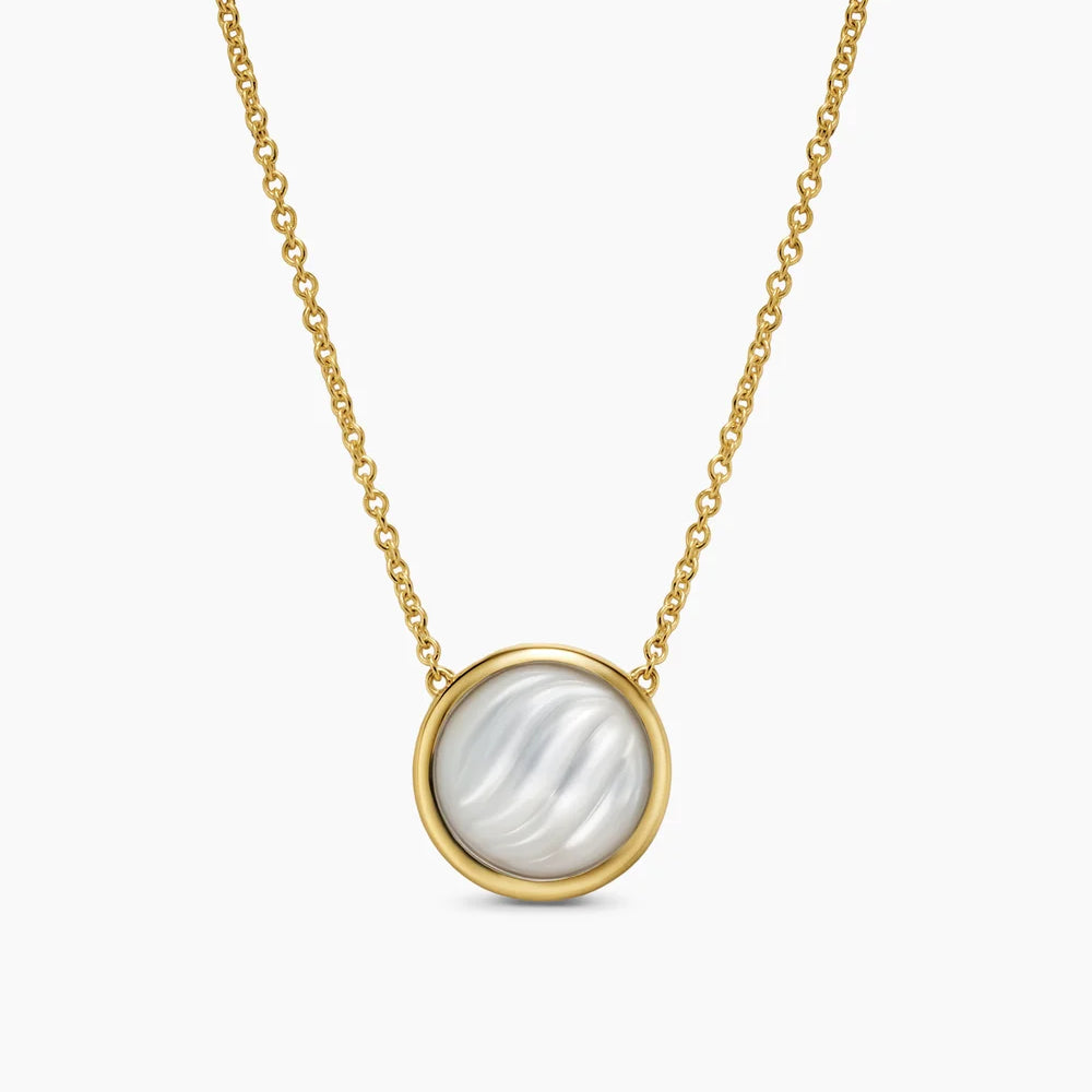 SCULPTED CABLE PENDANT NECKLACE 18K Yellow Gold with Mother of Pearl, 11.3mm