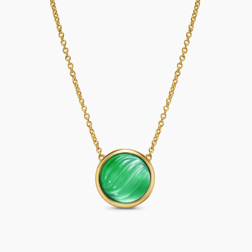 SCULPTED CABLE PENDANT NECKLACE 18K Yellow Gold with Green Onyx and Mother of Pearl, 11.3mm