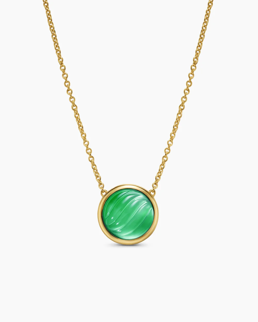 SCULPTED CABLE PENDANT NECKLACE 18K Yellow Gold with Green Onyx and Mother of Pearl, 11.3mm